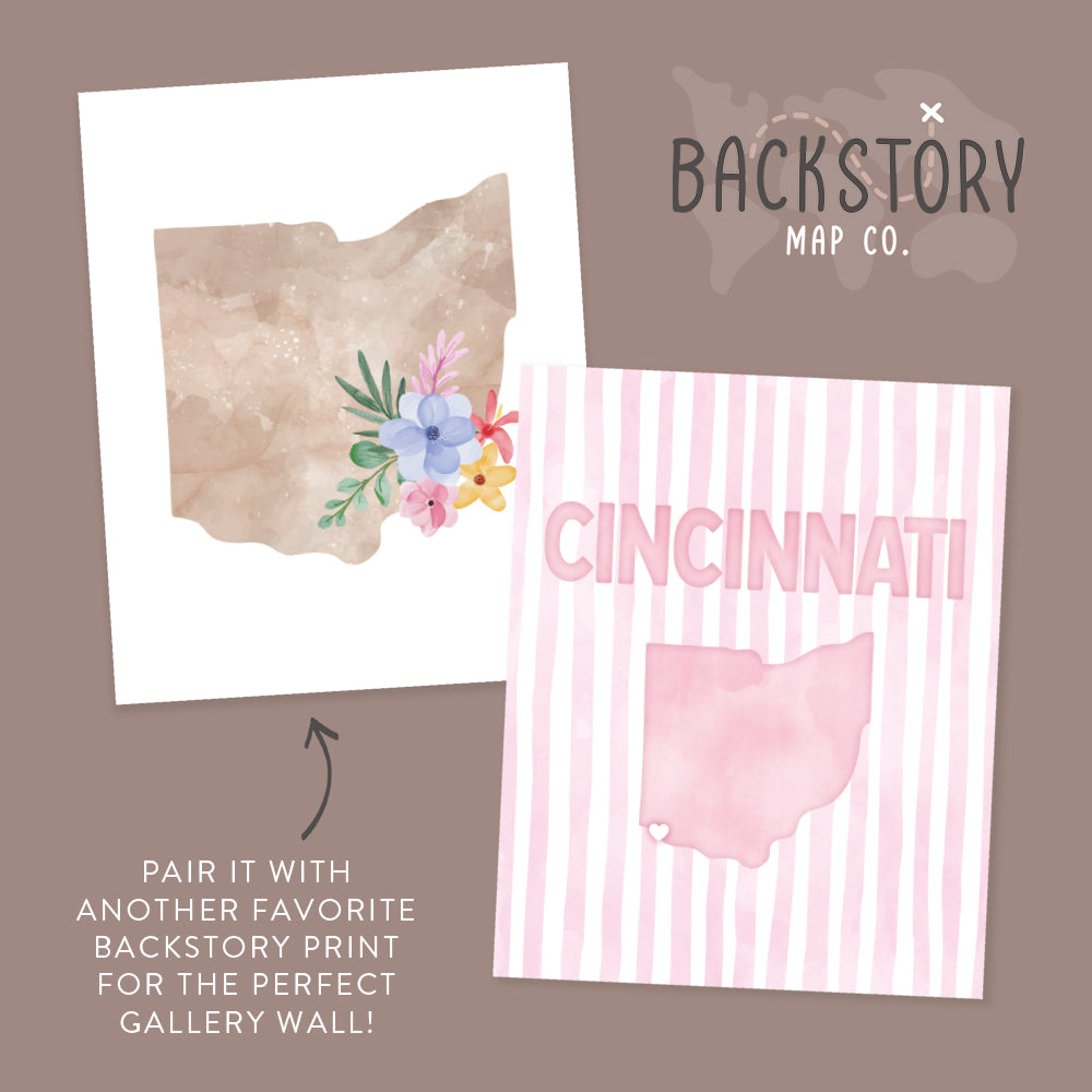 Cincinnati Ohio Poster · Cincinnati Ohio Pink Pastel Wall Art