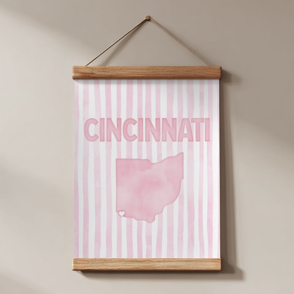 Cincinnati Ohio Poster · Cincinnati Ohio Pink Pastel Wall Art