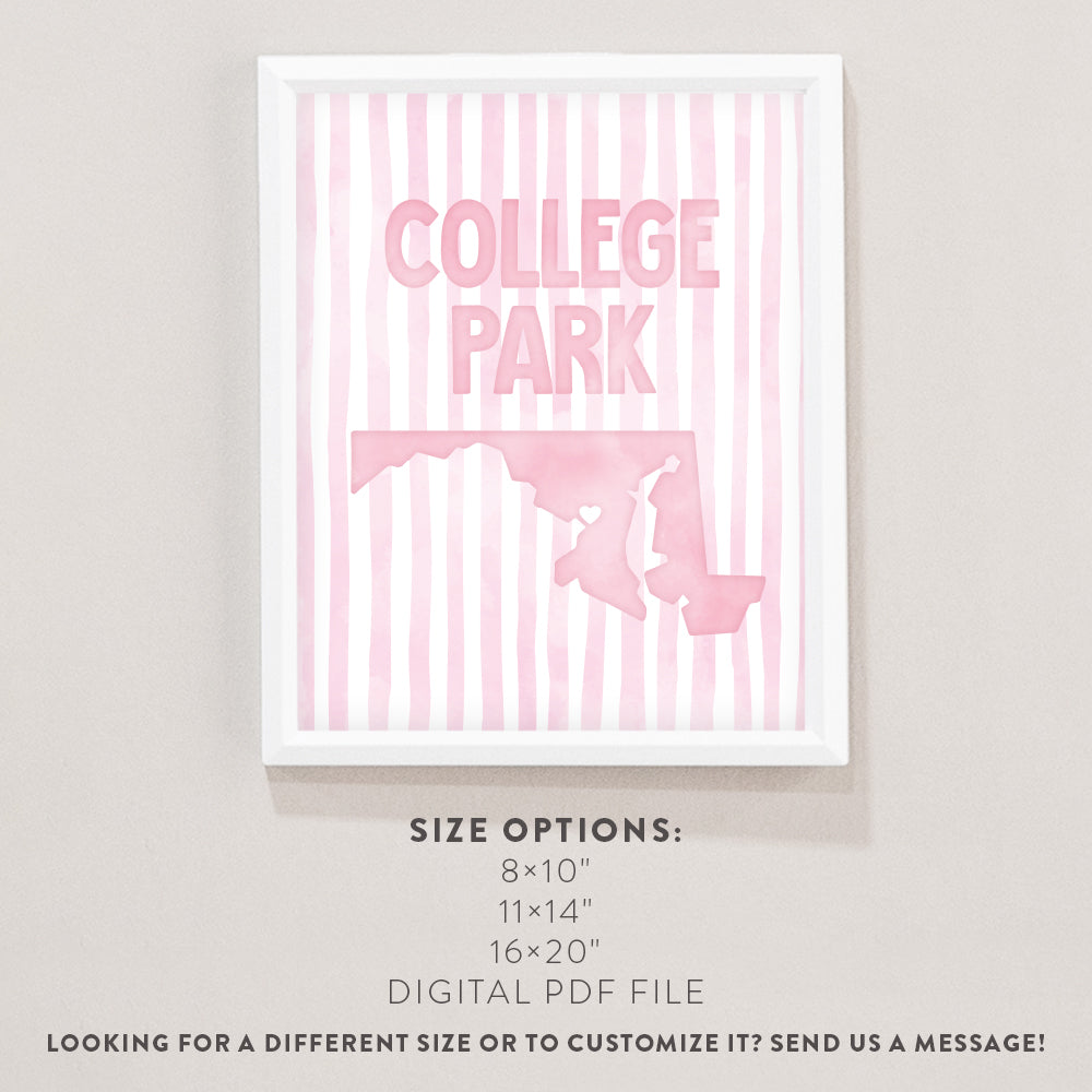 College Park Maryland Poster · College Park Maryland Pink Pastel Wall Art