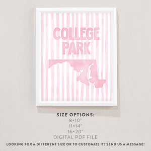 College Park Maryland Poster · College Park Maryland Pink Pastel Wall Art