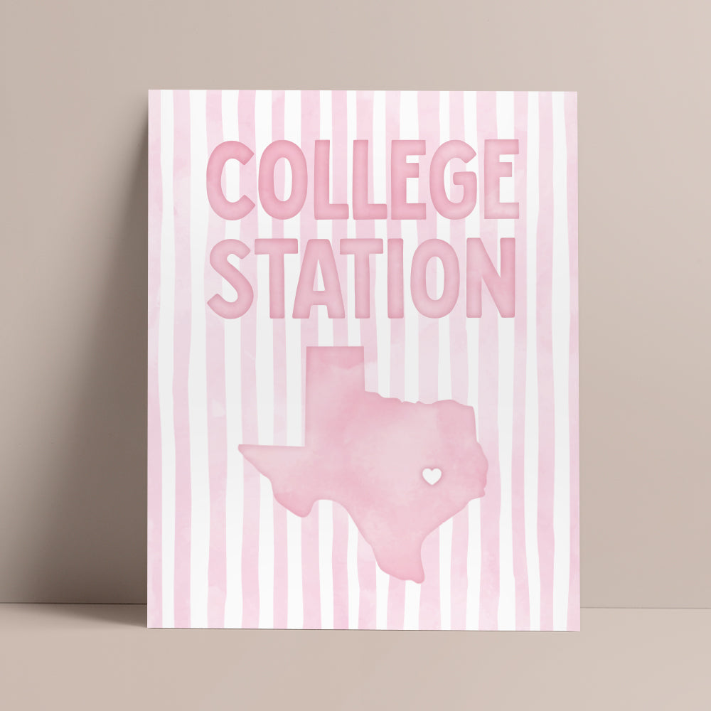 College Station, Texas Pink Pastel Poster