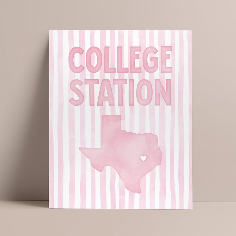 College Station, Texas Pink Pastel Poster