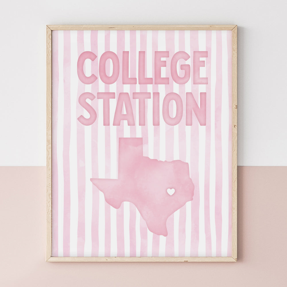 College Station, Texas Pink Pastel Poster
