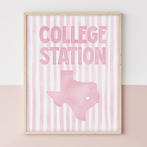 College Station, Texas Pink Pastel Poster