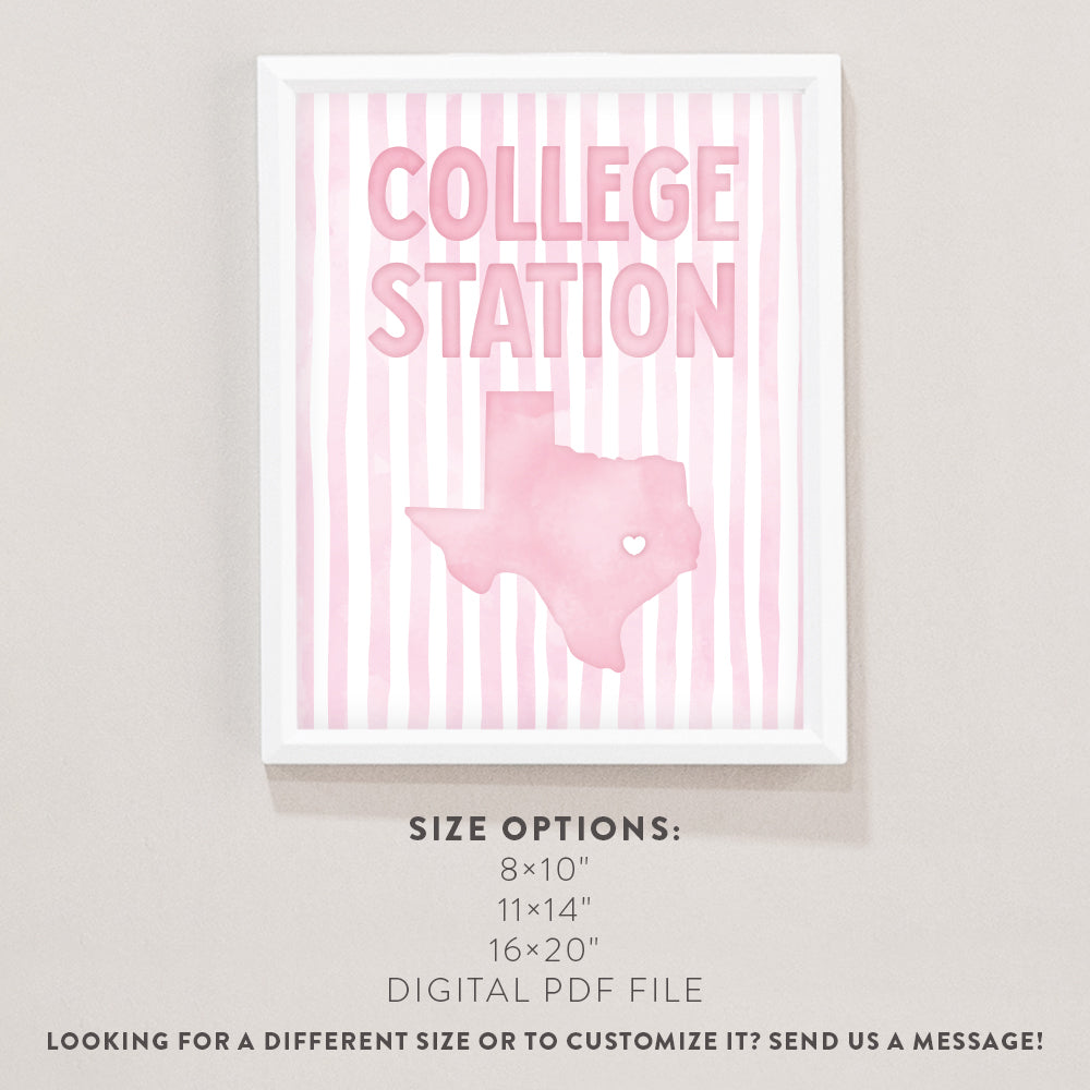 College Station, Texas Pink Pastel Poster