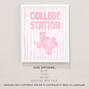 College Station, Texas Pink Pastel Poster