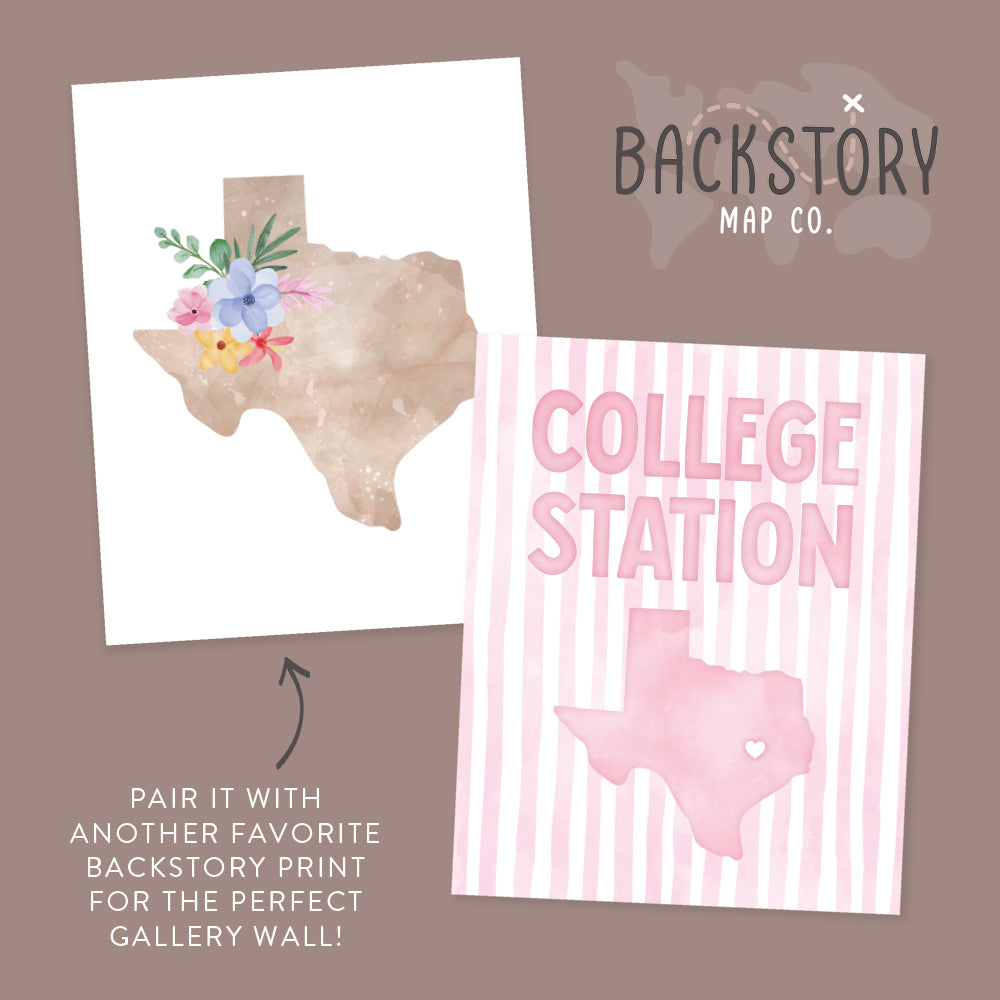 College Station, Texas Pink Pastel Poster