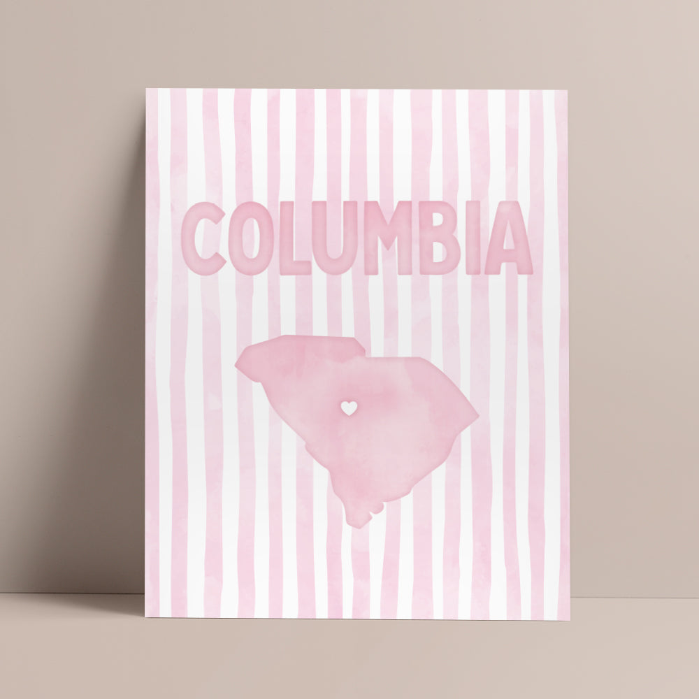 Columbia South Carolina Poster · Columbia South Carolina Pink Pastel Wall Art