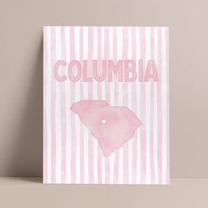 Columbia South Carolina Poster · Columbia South Carolina Pink Pastel Wall Art