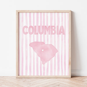 Columbia South Carolina Poster · Columbia South Carolina Pink Pastel Wall Art