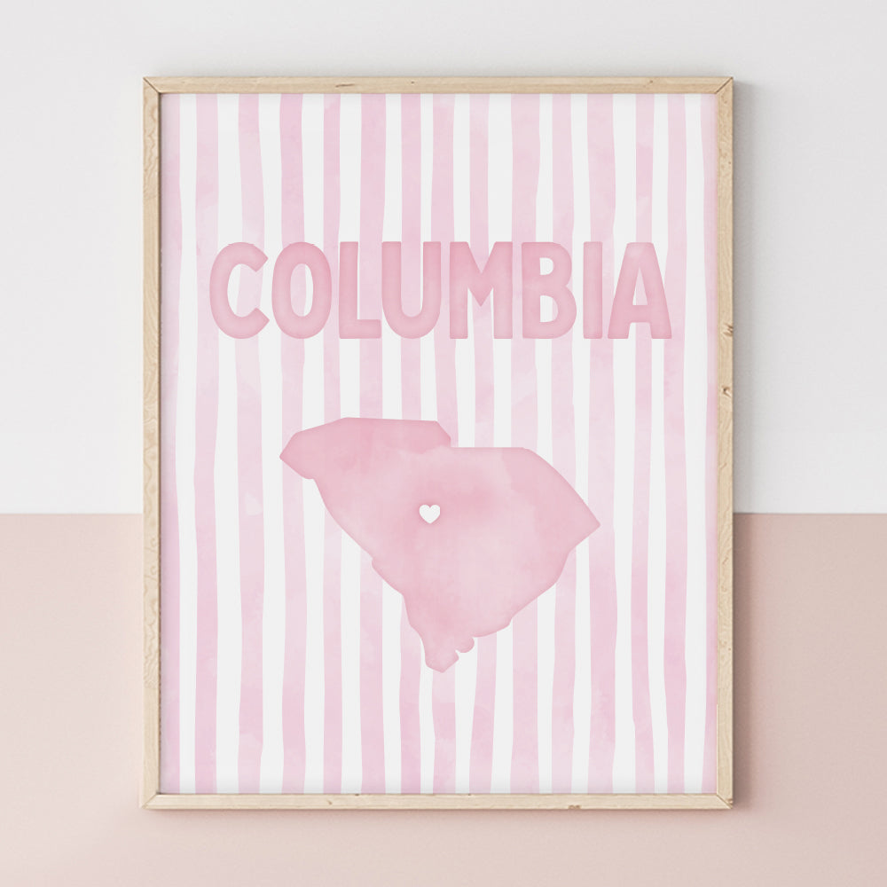 Columbia South Carolina Poster · Columbia South Carolina Pink Pastel Wall Art
