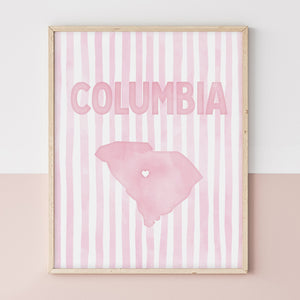 Columbia South Carolina Poster · Columbia South Carolina Pink Pastel Wall Art