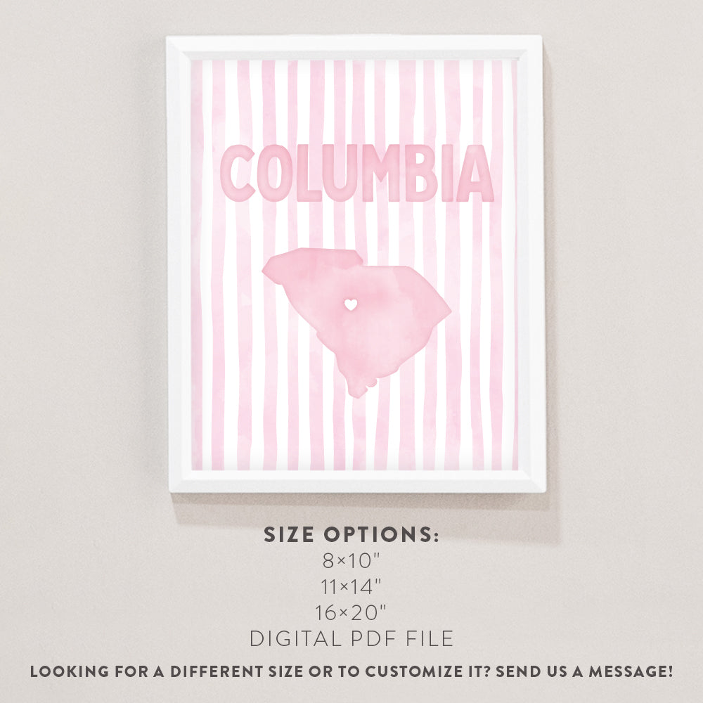 Columbia South Carolina Poster · Columbia South Carolina Pink Pastel Wall Art