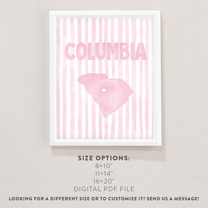 Columbia South Carolina Poster · Columbia South Carolina Pink Pastel Wall Art