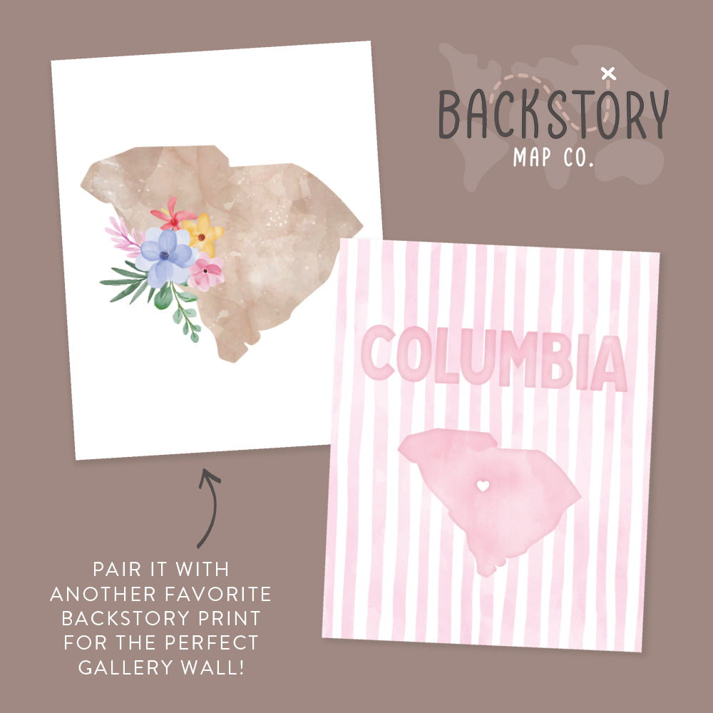 Columbia South Carolina Poster · Columbia South Carolina Pink Pastel Wall Art