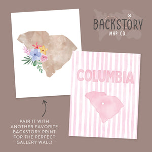 Columbia South Carolina Poster · Columbia South Carolina Pink Pastel Wall Art
