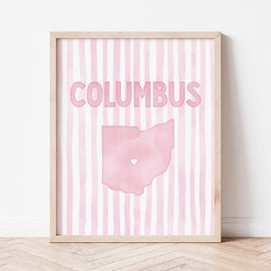 Columbus Ohio Poster · Columbus Ohio Pink Pastel Wall Art