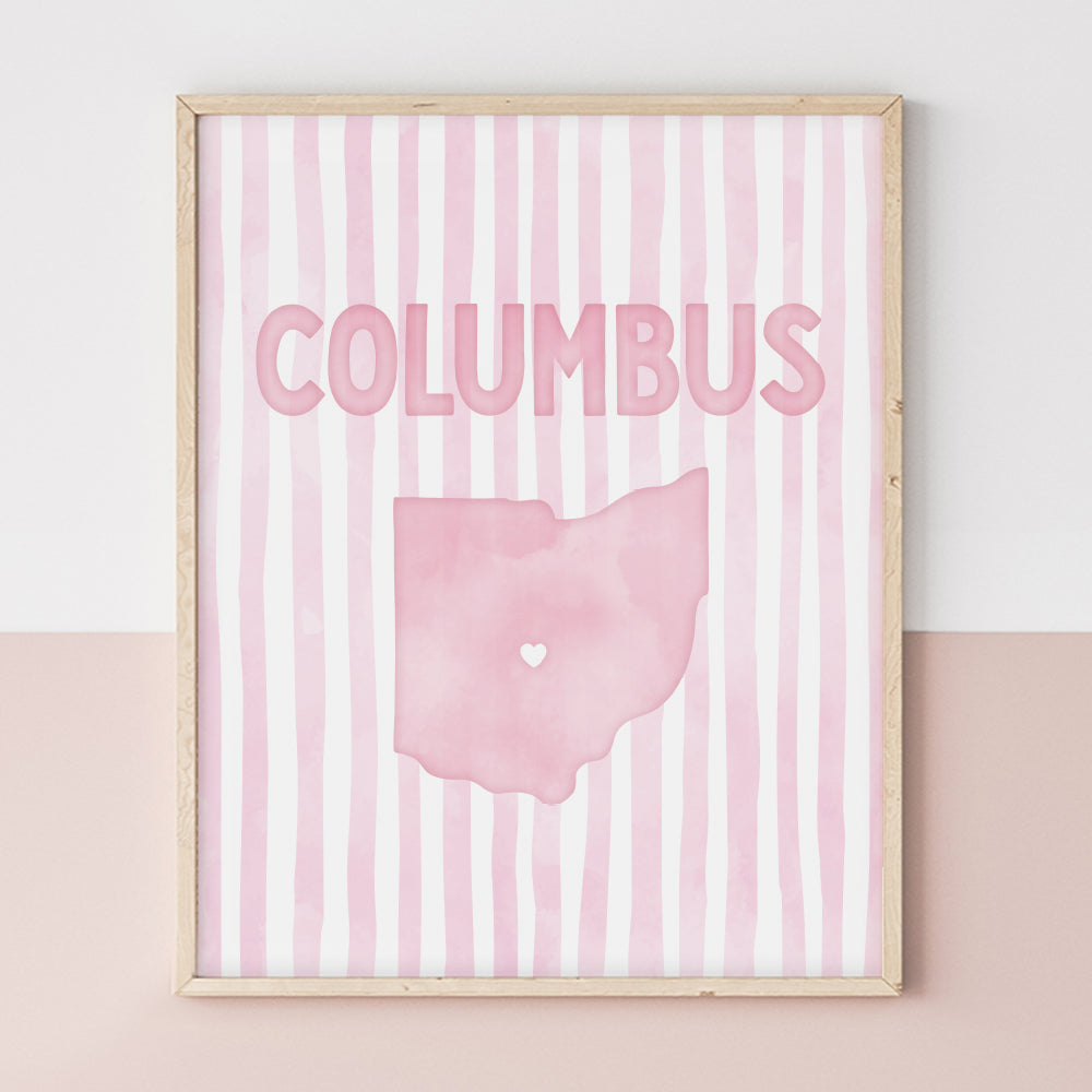 Columbus Ohio Poster · Columbus Ohio Pink Pastel Wall Art