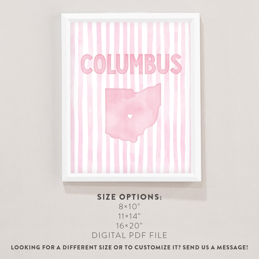 Columbus Ohio Poster · Columbus Ohio Pink Pastel Wall Art