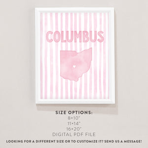 Columbus Ohio Poster · Columbus Ohio Pink Pastel Wall Art