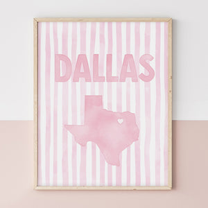 Dallas Texas Poster · Dallas Texas Pink Pastel Wall Art