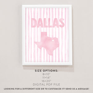 Dallas Texas Poster · Dallas Texas Pink Pastel Wall Art
