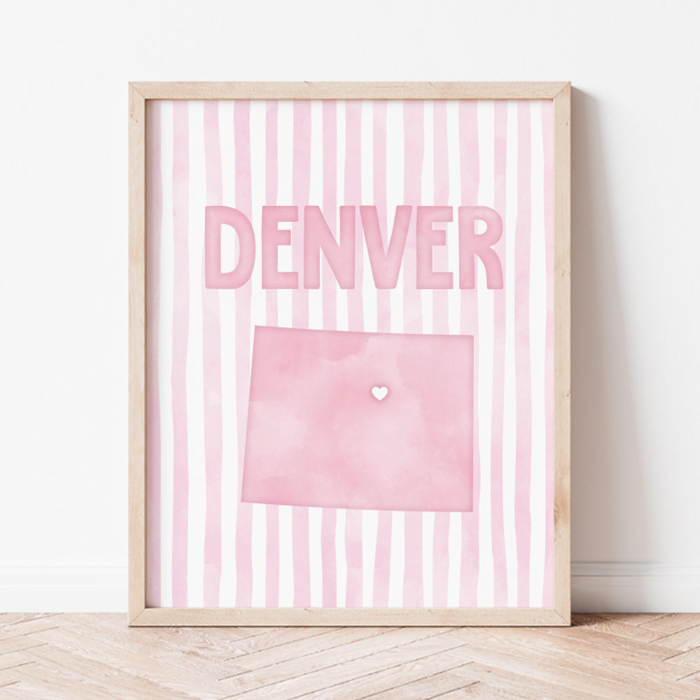 Denver Colorado Poster · Denver Colorado Pink Pastel Wall Art