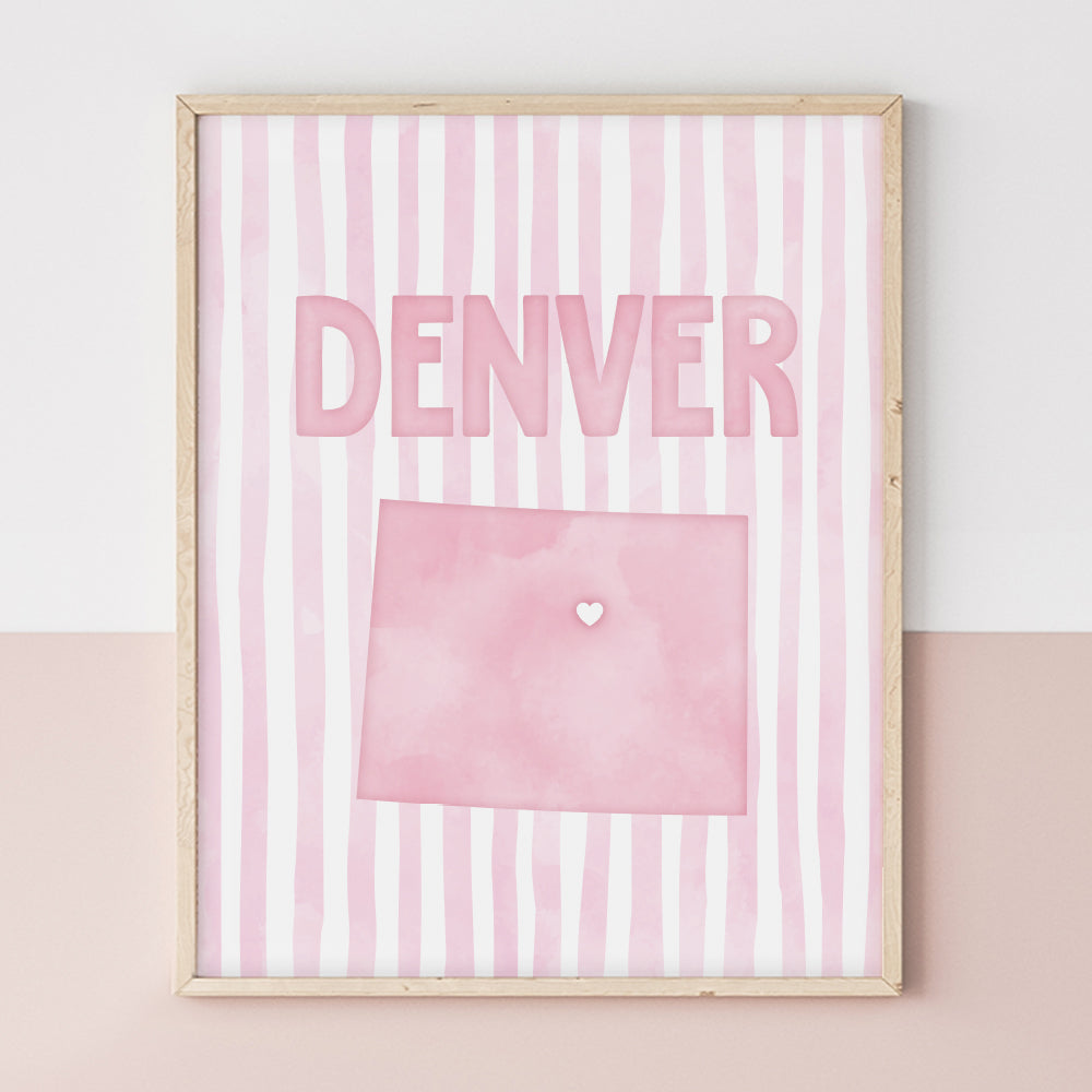 Denver Colorado Poster · Denver Colorado Pink Pastel Wall Art