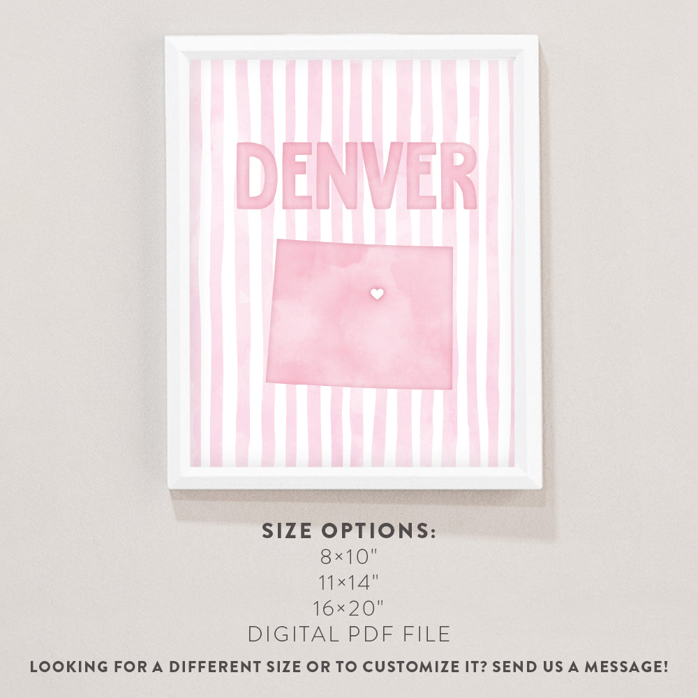 Denver Colorado Poster · Denver Colorado Pink Pastel Wall Art