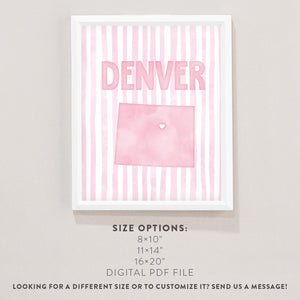 Denver Colorado Poster · Denver Colorado Pink Pastel Wall Art