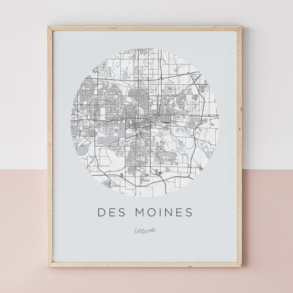 des moines iowa map poster