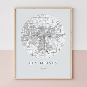 des moines iowa map poster