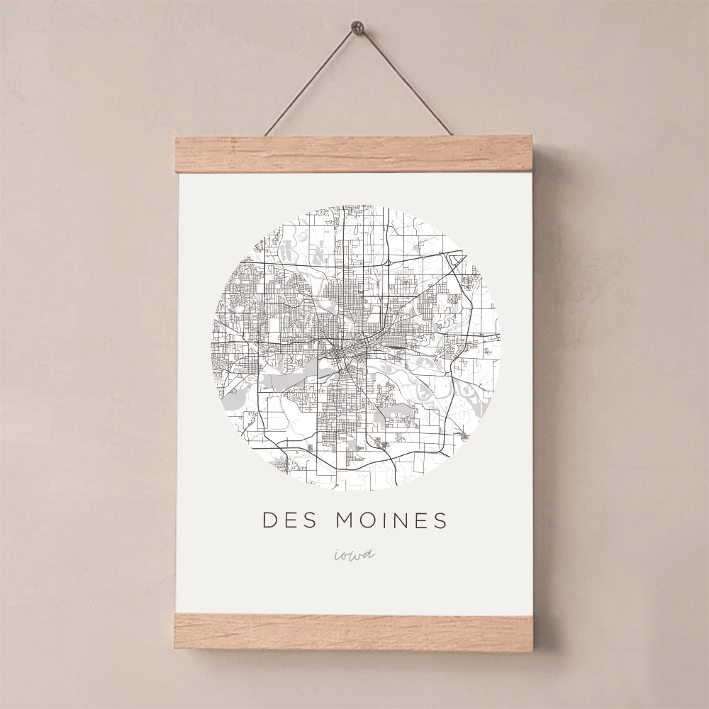 des moines iowa map poster