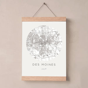 des moines iowa map poster