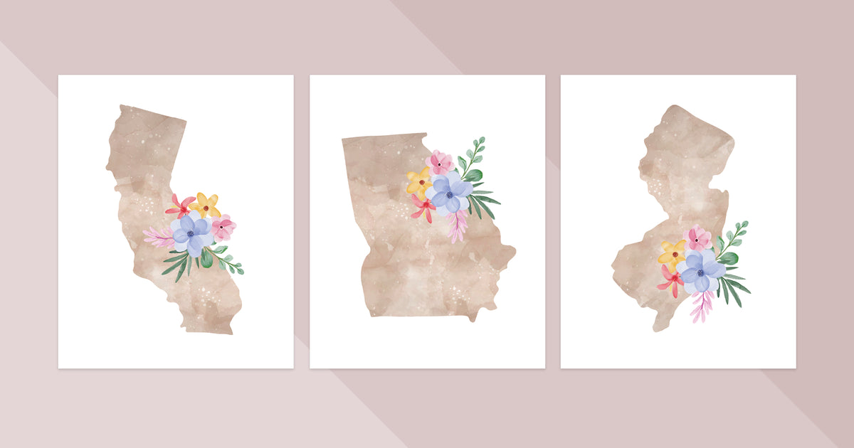 floral silhouette map prints