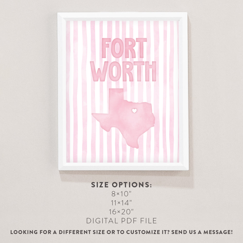 Fort Worth, Texas Pink Pastel Poster