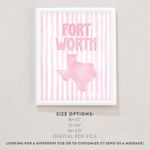 Fort Worth, Texas Pink Pastel Poster
