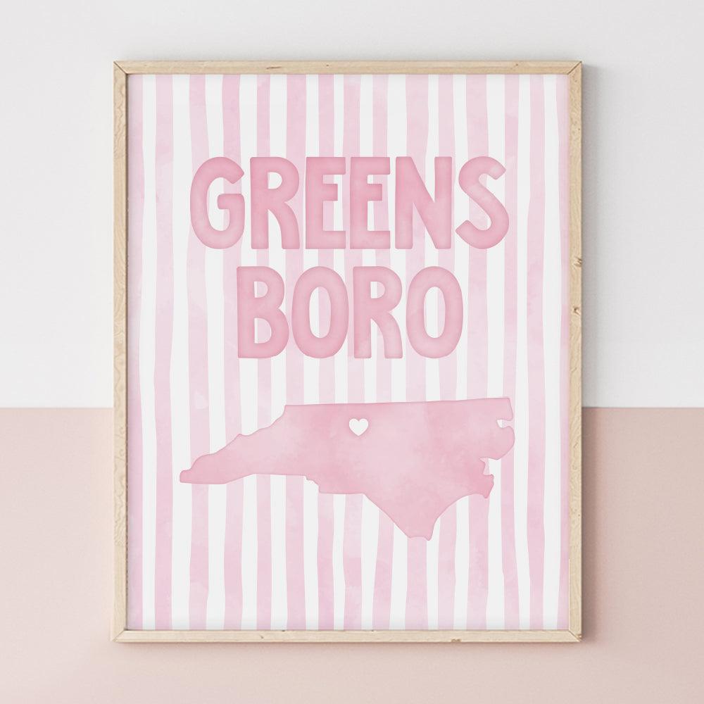 Greensboro North Carolina Poster · Greensboro North Carolina Pink Pastel Wall Art