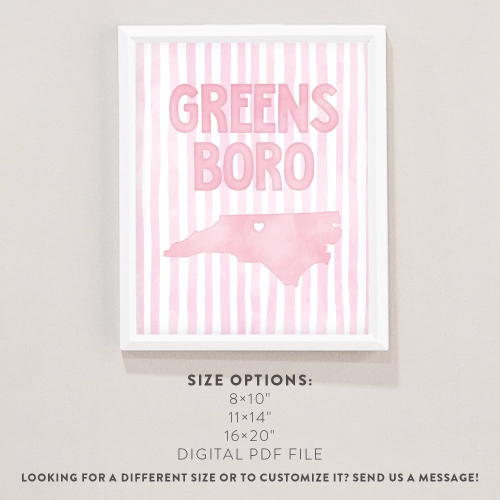Greensboro North Carolina Poster · Greensboro North Carolina Pink Pastel Wall Art