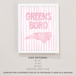 Greensboro North Carolina Poster · Greensboro North Carolina Pink Pastel Wall Art