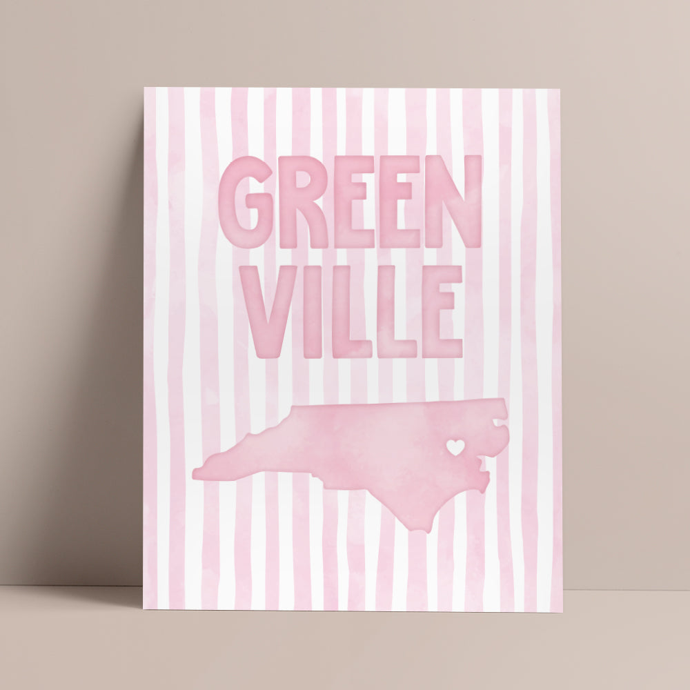 Greenville North Carolina Poster · Greenville North Carolina Pink Pastel Wall Art