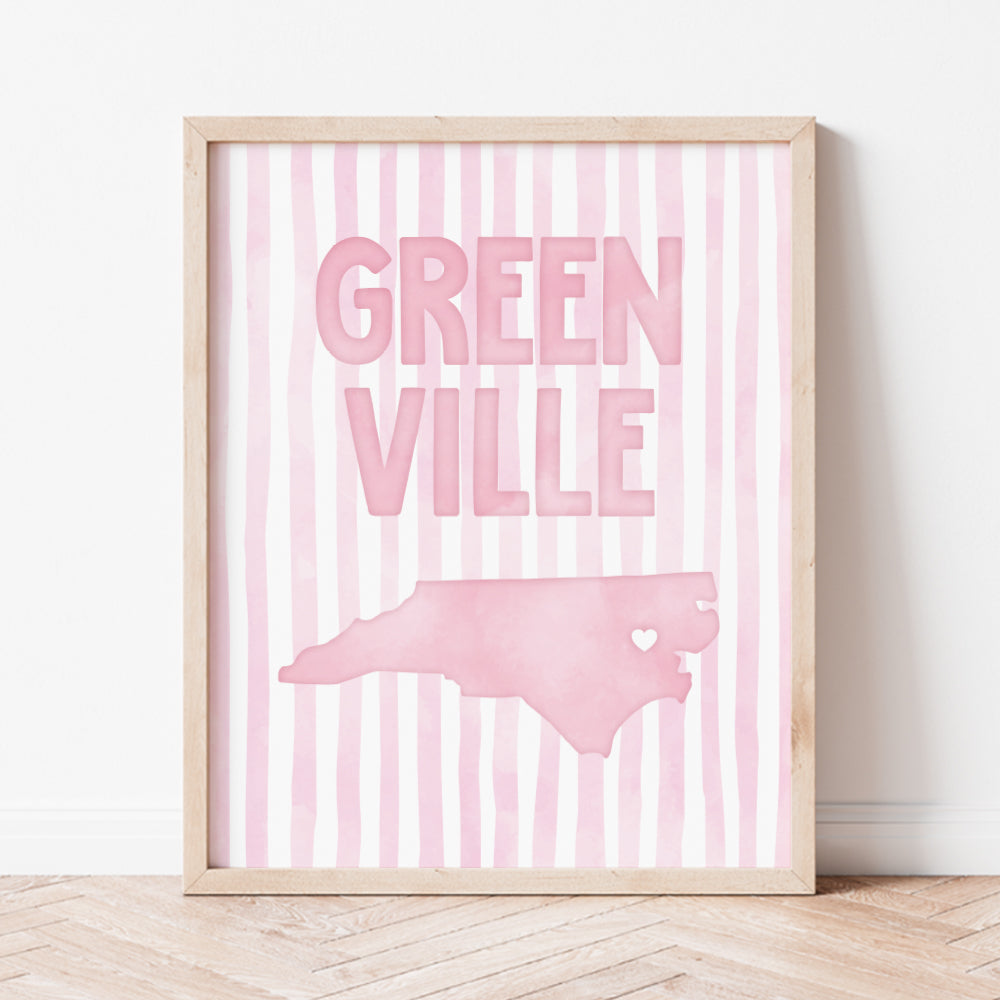 Greenville North Carolina Poster · Greenville North Carolina Pink Pastel Wall Art