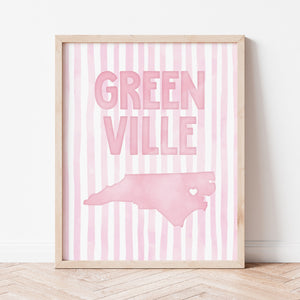 Greenville North Carolina Poster · Greenville North Carolina Pink Pastel Wall Art