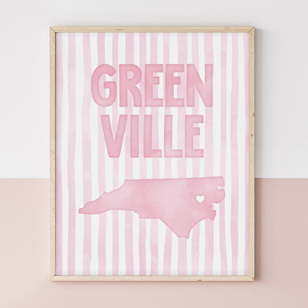 Greenville North Carolina Poster · Greenville North Carolina Pink Pastel Wall Art