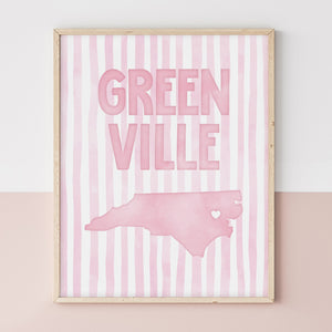 Greenville North Carolina Poster · Greenville North Carolina Pink Pastel Wall Art