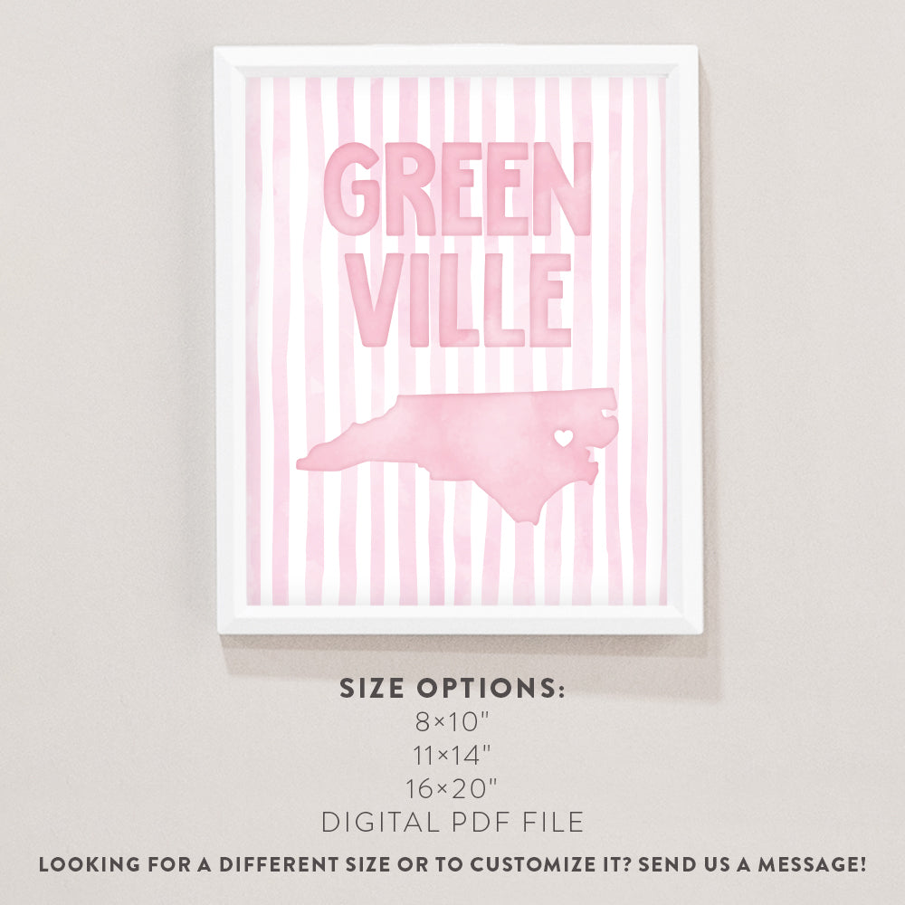 Greenville North Carolina Poster · Greenville North Carolina Pink Pastel Wall Art