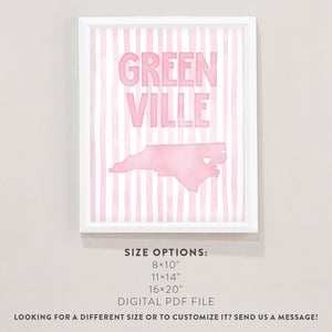 Greenville North Carolina Poster · Greenville North Carolina Pink Pastel Wall Art