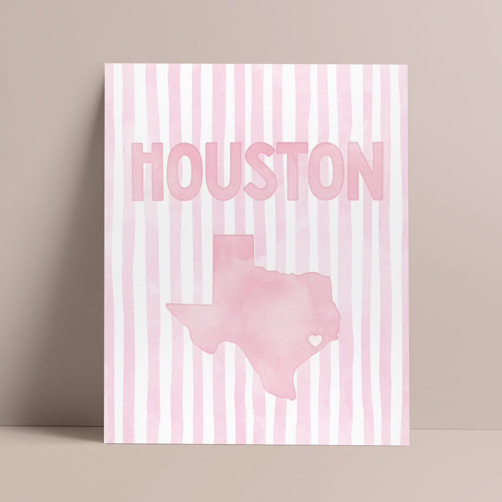 Houston Texas Poster · Houston Texas Pink Pastel Wall Art