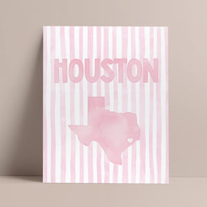 Houston Texas Poster · Houston Texas Pink Pastel Wall Art