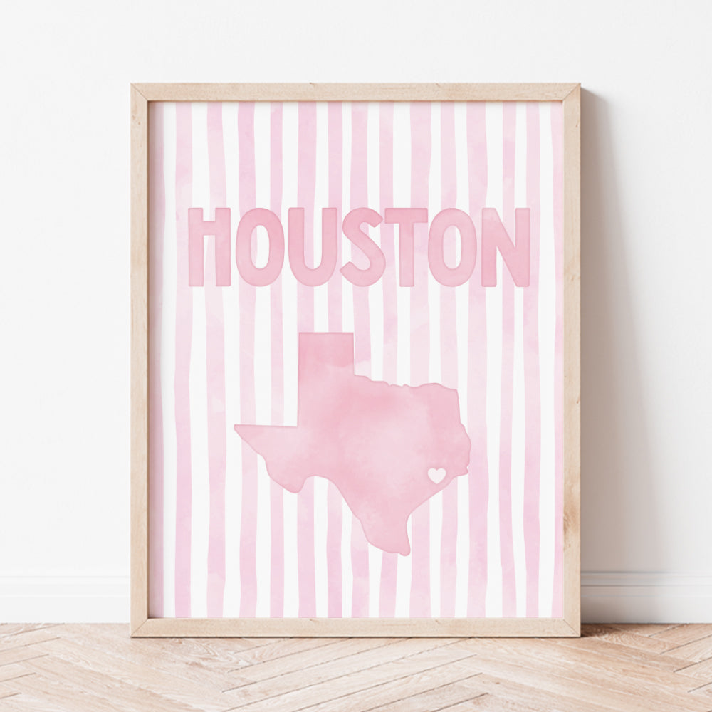 Houston Texas Poster · Houston Texas Pink Pastel Wall Art